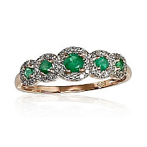 Auksinis žiedas, 16.5, 1.19 g, Raudonas Auksas 585 praba, rodis (padengti) , Briliantai , Smaragdas