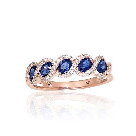 Su brangakmeniais,  - Auksinis žiedas, Raudonas Auksas 585 praba, Briliantai , Safyras