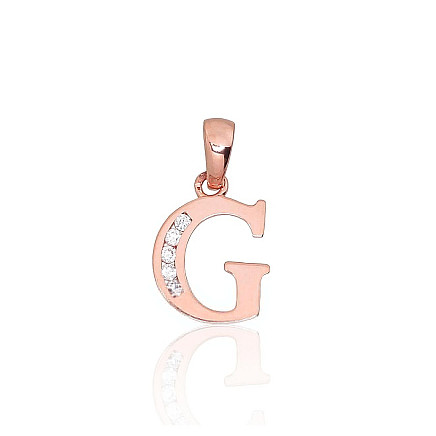 Raidės,  - Auksinis pakabukas, 0.43 g, Raudonas Auksas 585 praba, Cirkonai, Raidė: G
