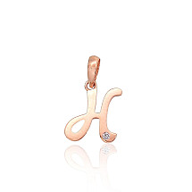 Auksinis pakabukas, 0.34 g, Raudonas Auksas 585 praba, Cirkonai, Raidė: H