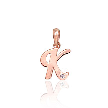 Auksinis pakabukas, 0.39 g, Raudonas Auksas 585 praba, Cirkonai, Raidė: K