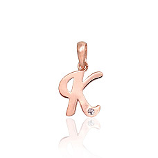 Auksinis pakabukas, 0.42 g, Raudonas Auksas 585 praba, Cirkonai, Raidė: K