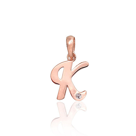 Raidės,  - Auksinis pakabukas, 0.42 g, Raudonas Auksas 585 praba, Cirkonai, Raidė: K
