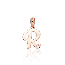 Auksinis pakabukas, 0.43 g, Raudonas Auksas 585 praba, Cirkonai, Raidė: R