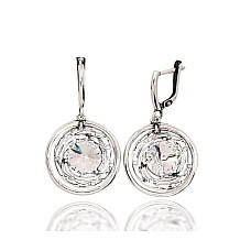 Sidabriniai auskarai ant cilindrinės spynos, 6.7 g, Sidabras 925 praba, oksidas (padengti), Kristalai