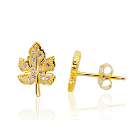 Pusetai,  - Sidabriniai auskarai –pusetai, Sidabras 925 praba, geltonas auksas (padengti), Cirkonai