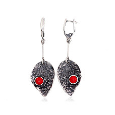 Sidabriniai auskarai, 9.6 g, Sidabras 925 praba, oksidas (padengti), Koralas (Imitacija)
