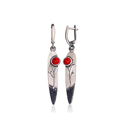 K-Exclusive  kolekcija,  - Sidabriniai auskarai, 8.9 g, Sidabras 925 praba, oksidas (padengti), Koralas (Imitacija)