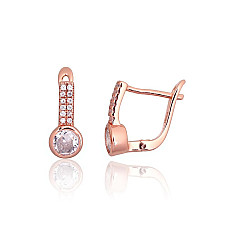 Sidabriniai auskarai ant cilindrinės spynos, 3.4 g, Sidabras 925 praba, raudonas auksas (padengti), Cirkonai