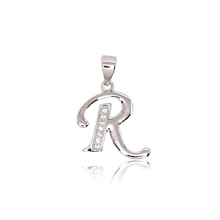 Raidės,  - Sidabrinis pakabukas, 1.6 g, Sidabras 925 praba, rodis (padengti), Cirkonai
