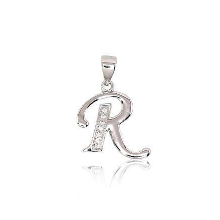 Raidės,  - Sidabrinis pakabukas, 1.7 g, Sidabras 925 praba, rodis (padengti), Cirkonai
