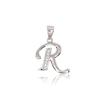 Raidės,  - Sidabrinis pakabukas, 1.8 g, Sidabras 925 praba, rodis (padengti), Cirkonai