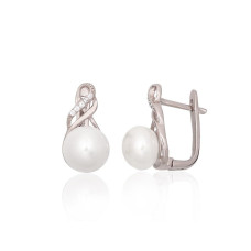 Sidabriniai auskarai ant cilindrinės spynos, Sidabras 925 praba, rodis (padengti), Cirkonai, Perlai