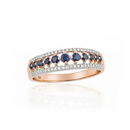 Su brangakmeniais,  - Auksinis žiedas, Raudonas Auksas 585 praba, rodis (padengti), Briliantai, Safyras