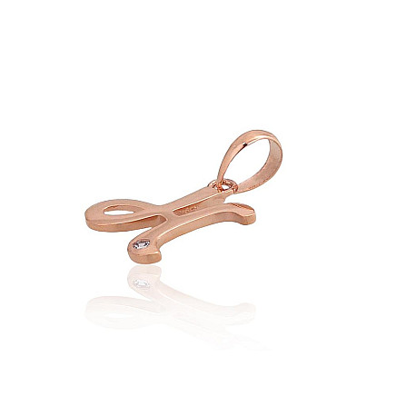 Raidės,  - Auksinis pakabukas, 0.34 g, Raudonas Auksas 585 praba, Cirkonai, Raidė: H