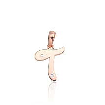 Auksinis pakabukas, 0.34 g, Raudonas Auksas 585 praba, Cirkonai, Raidė: T