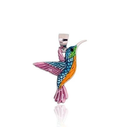 Moterų, Kolibris - Sidabrinis pakabukas, Sidabras 925 praba, rodis (padengti), Juvelyrinė emalė