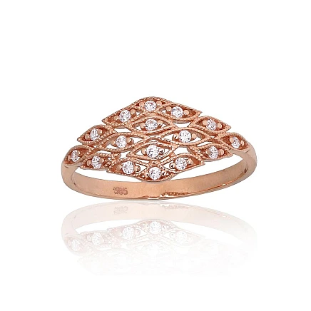Moterų,  - Auksinis žiedas, 20.5, 2.16 g, Raudonas Auksas 585 praba, Cirkonai