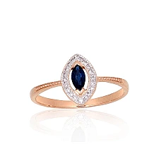 Auksinis žiedas, 16, 1.53 g, Raudonas Auksas 585 praba, rodis (padengti) , Briliantai , Safyras