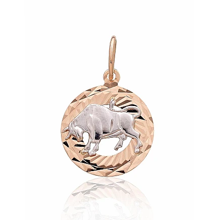 Zodiako ženklai,  - Auksinis pakabukas, 1.09 g, Raudonas/Baltas Auksas 585 praba, Tauras
