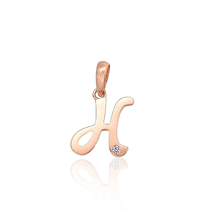 Raidės,  - Auksinis pakabukas, 0.34 g, Raudonas Auksas 585 praba, Cirkonai, Raidė: H