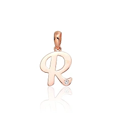 Auksinis pakabukas, 0.4 g, Raudonas Auksas 585 praba, Cirkonai, Raidė: R