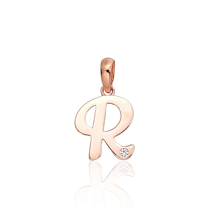 Raidės,  - Auksinis pakabukas, 0.4 g, Raudonas Auksas 585 praba, Cirkonai, Raidė: R
