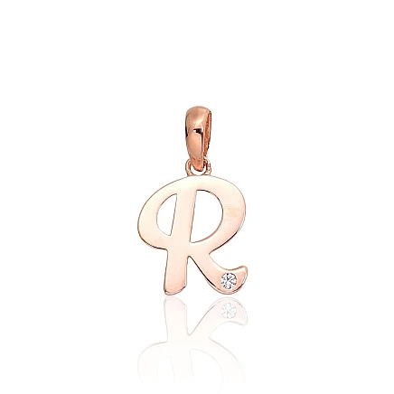 Raidės,  - Auksinis pakabukas, 0.43 g, Raudonas Auksas 585 praba, Cirkonai, Raidė: R