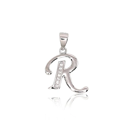 Raidės,  - Sidabrinis pakabukas, 1.6 g, Sidabras 925 praba, rodis (padengti), Cirkonai