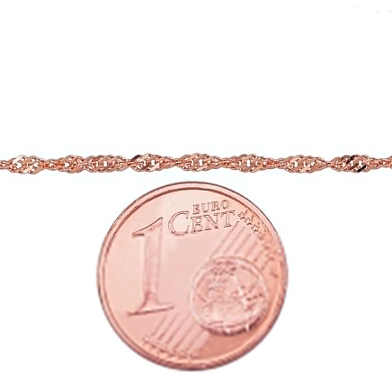 Grandinėlės,  - Auksinė grandinėlė Singapore 1.5 mm , briaunų apdirbimas deimantu, 40, 1.63 g, Raudonas Auksas 585 praba